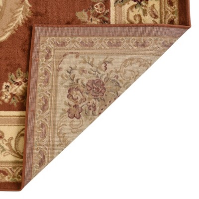 Brick Red and Ivory Floral Synthetic 4' x 6' Area Rug
