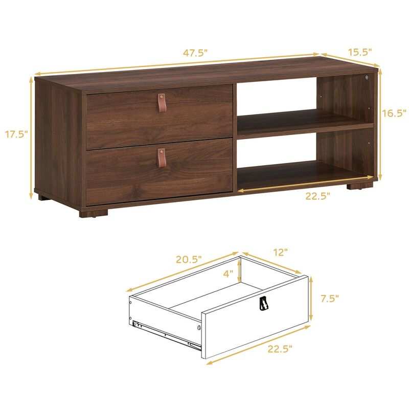 Costway TV Stand Entertainment Media Center Console for TV's up to 55'' Walnut/Black, 3 of 11