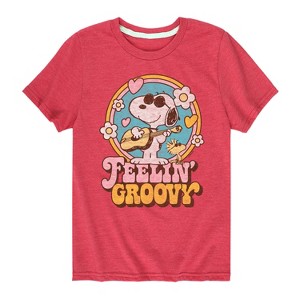 Boys' - Peanuts - Feelin Groovy Snoopy And Woodstock Short Sleeve Graphic T-Shirt - 1 of 4