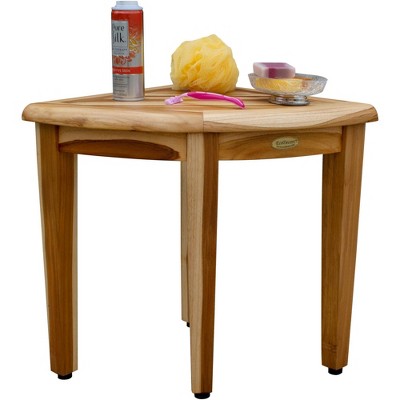 EcoDecors 16" SnazzyCorner ED971 Wide Teak Shower Bench/Stool: Rectangle, Non-Upholstered, 250lb Capacity