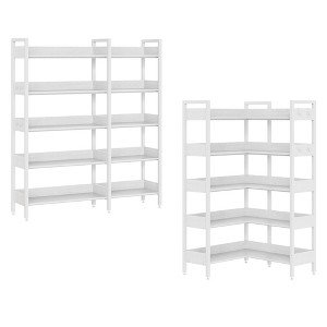 Corner Bookshelf, 5 Tier Convertible Corner Book Shelf, Modern Industrial Bookcase, l Shaped Storage Display Shelf - 1 of 4