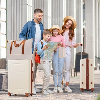 FURNIinspire Bag and Luggage Sets Luggage Set Travel Suitcase With Bags Spinner Wheels Abs Lightweight Suitcase, Khaki And Brown, 16"*10"*24"