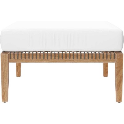 Clearwater Grade A Teak Wood Outdoor Ottoman with Gray White Cushion