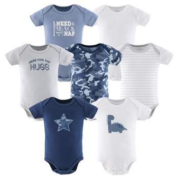 The Peanutshell Short Sleeve Baby Bodysuits for Boys, Blue Camo, 7-Pack, Newborn to 24 Months