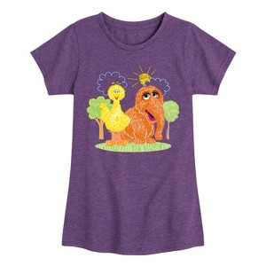 Girls' - Sesame Street - Scribble Big Bird Snuffleupagus Fitted Short Sleeve Graphic T-Shirt - 1 of 4