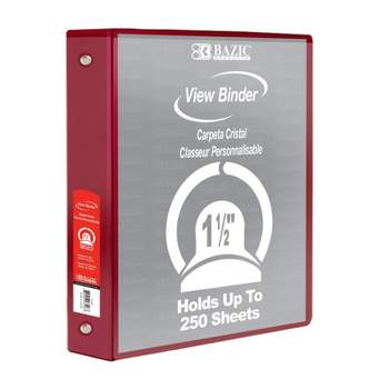Bazic Products 3-Ring View Binder with 2 Pockets, 1.5", Burgundy