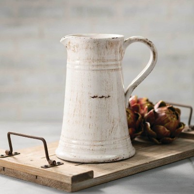 Off-White Glazed Ceramic Decorative Pitcher Vase 10"