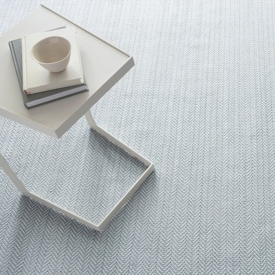 Light Blue and Ivory Herringbone Synthetic 2' x 3' Rug