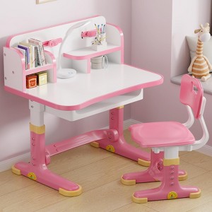 Aoibox Kids Desk and Chair Set Height Adjustable Study Table with Bookstand Storage Drawer Ergonomic Widened Desktop - 1 of 4