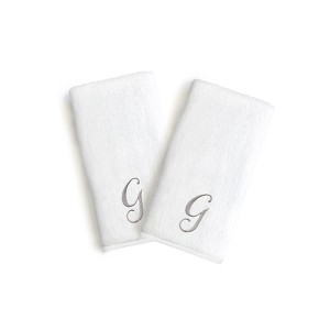 Linum Home Textles Monogrammed Luxury 100% Turkish Cotton Novelty White Hand Towels  (Set of 2) - 1 of 1
