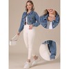 INSPIRE CHIC Women's Rivet Studded Denim Turndown Collar Long Sleeve Casual Wash Cropped Jean Jacket - 2 of 4