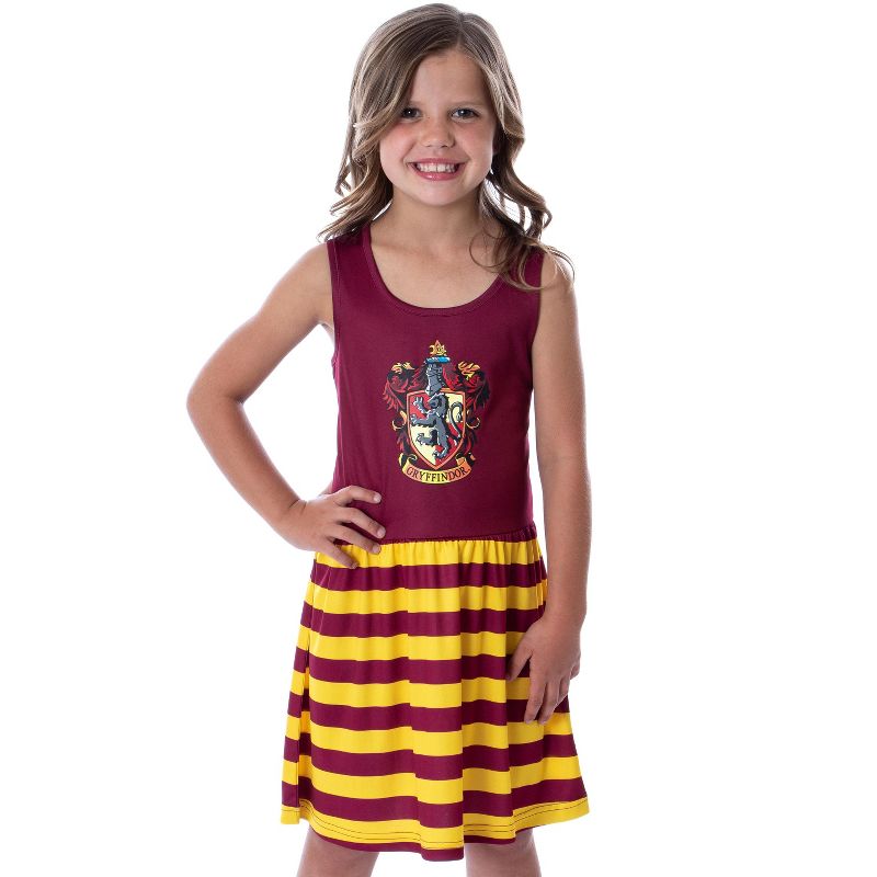 Harry Potter Girls All Houses Crest Logo Tank Stripe Accent Pajama Nightgown, 1 of 5
