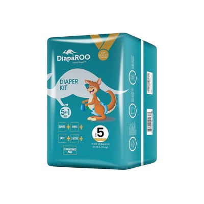 DiapaROO 5 in 1 Diaper Changing Kit, Travel Kit, High Quality & Leak Proof, Wipes Gloves Sack Changing Pad, 10-Pack
