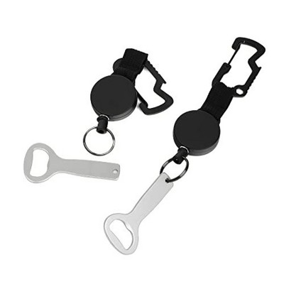 Maplefield Retractable Bottle Opener with Carabiner Clip - Portable Cooler Bottle Opener - Hand Strap Opener - 2 Pack