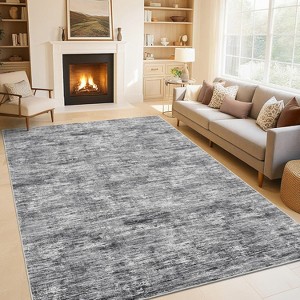 Modern Abstract Washable Rug - Thin Foldable Non-Slip TPR Backing Soft Low Pile Non-Shedding Carpet for Living Room Bedroom Minimalist Floor Mat - 1 of 4