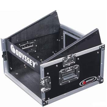 Odyssey FZ1004 10U Top Slanted 4U Vertical Pro ATA Durable Portable DJ Equipment Combo Rack with Removable Front Lid and Rear Trap Door