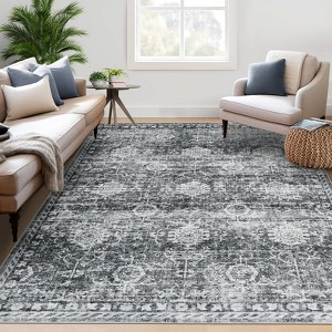Traditional Distressed Area Rugs for Living Room Bedroom Non Slip Washable Medallion Pattern Printed Thin Carpet Rugs - 1 of 4