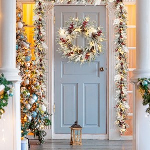 6FT Snowy Christmas Garland with Glitter Snowflakes - Artificial Cedar Greenery + Pinecones, Ideal Decor for Mantel, Staircase, Indoor Outdoor - 1 of 4