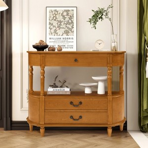 Bella Depot Curved 43'' Wood Console Table with 3 Drawers, Narrow Entry Table Sofa Table with Storage Shelf and Solid Wood Legs - 1 of 4