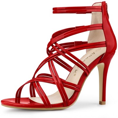 Allegra K Women's Open Toe Back Zip Strappy Stiletto Heel Lace-Up Sandals
