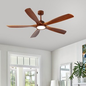 Wanze of Ocean 60 in. Smart Indoor Black App Remote Control Solid Wood Brown Blade Ceiling Fan with LED Dimmable Light and 3 Downrods - 1 of 4