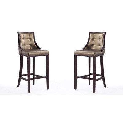Set of 2 Fifth Avenue Upholstered Beech Wood Faux Leather Barstools - Manhattan Comfort