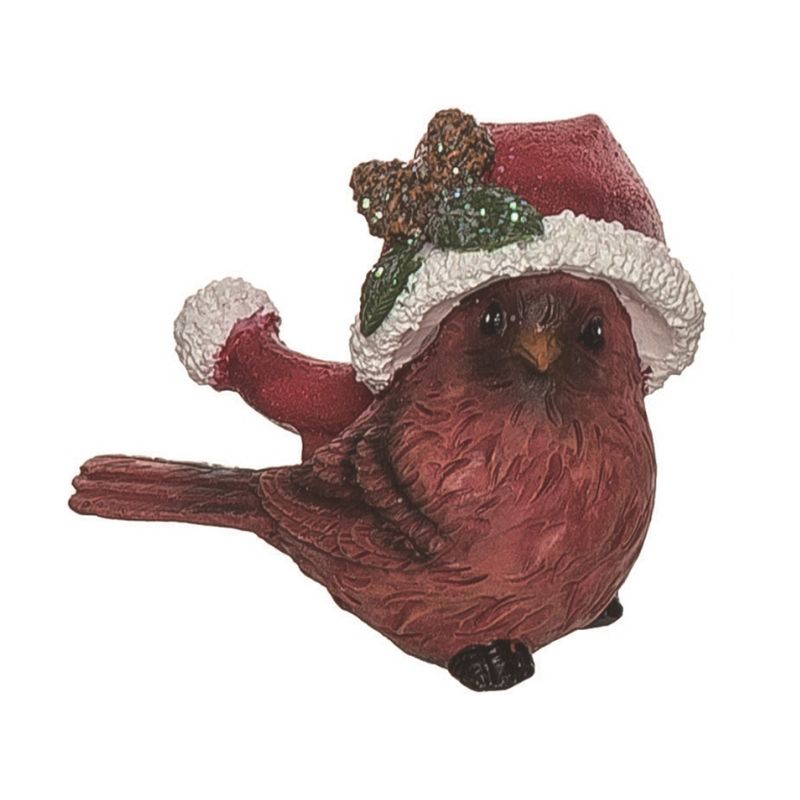 Transpac Red Cardinal with Christmas Santa Hat Polyresin Bird Tabletop Figurines Set of 4, 3.25L x 3.25W x 2.50H inches, 2 of 5