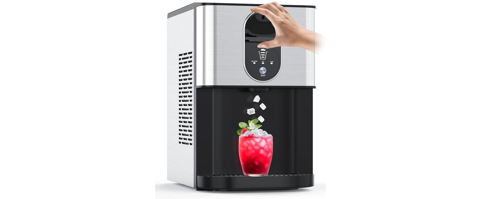 Countertop Nugget Ice Maker, 44lbs/24H Chewable Pellet Ice Machine with Dispenser, Self-Cleaning Pebble Ice Maker for Home/Office/Parties, Silver