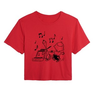 Women's - Peanuts - Snoopy Dancing Cropped Graphic T-Shirt - 1 of 4
