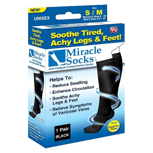 As Seen on TV Miracle Socks Anti-Fatigue Compression Socks - Black S/M, Size: Small/Medium