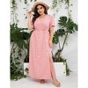 Coolmee Women's Plus Size Maxi Dress Wrap V Neck Short Sleeve High Waist Side Split Flowy A Line Casual Elegant Floral Long Dress - 2 of 4