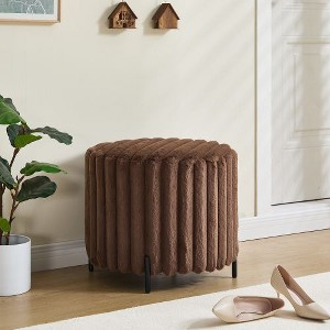 PAGED Upholstered Round Pouf Ottoman, Portable Foot Rest Ottoman Bench, Lightweight Faux Fur Footstool, Ideal as Entryway Bench or Extra Seating - 1 of 4