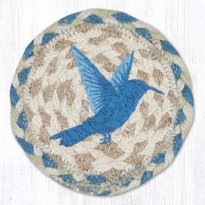 Earth Rugs Hummingbird Jute Coaster – 5"x5" Round Natural Braided Coaster with Floral Bird Design - 1 of 3