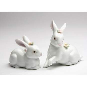 Kevins Gift Shoppe Set of 2 Hand Crafted Ceramic Bunny Rabbits Figurine