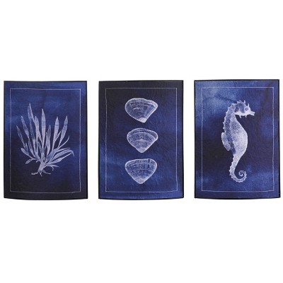 Set of 3 Metal Anglo Triptych Sea Paper Printed Sea Icons Wall Arts Black - StyleCraft