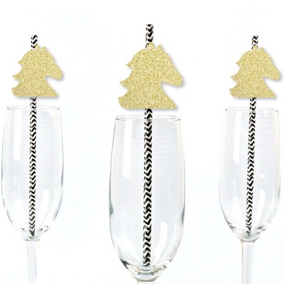 Big Dot of Happiness Gold Glitter Horse Party Straws - No-Mess Real Glitter Cut-Outs & Decor Kentucky Horse Derby Race Party Paper Straws - Set of 24
