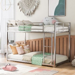 Kumasinova Modern Full-Over-Full Bunk Bed, Low Bunk Metal Bed Frame with Built-In Ladder, Full-Length Guardrails for Small Bedrooms/Family Spaces - 1 of 4
