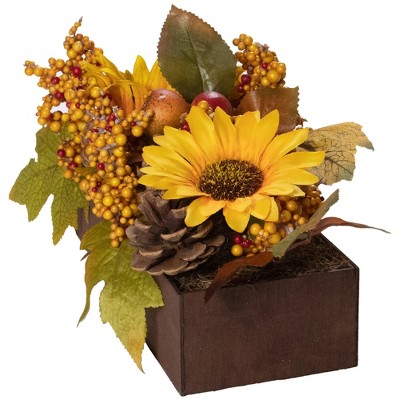 10" Yellow and Brown Sunflowers Fall Harvest Tabletop Arrangement