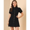 Allegra K Women's Puff Short Sleeve Collared Button Front Mini Denim Dress - 4 of 4