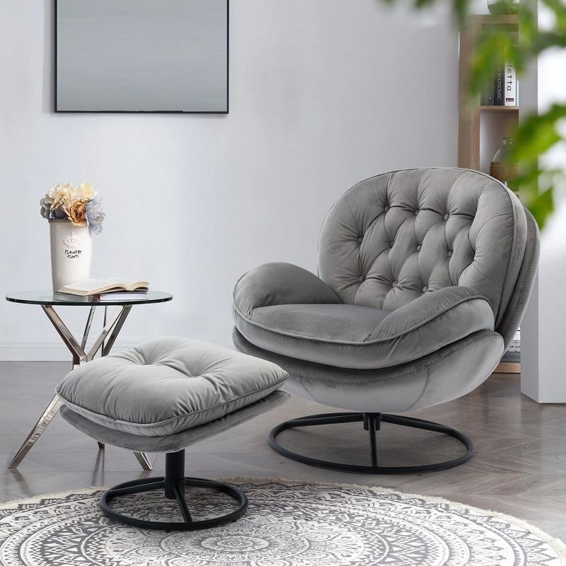 Upholstered Lazy Chair With Ottoman, Metal Legs And Frame Modern Lounge Accent Chair, Soft Velvet Leisure Sofa Chair, 2 of 9