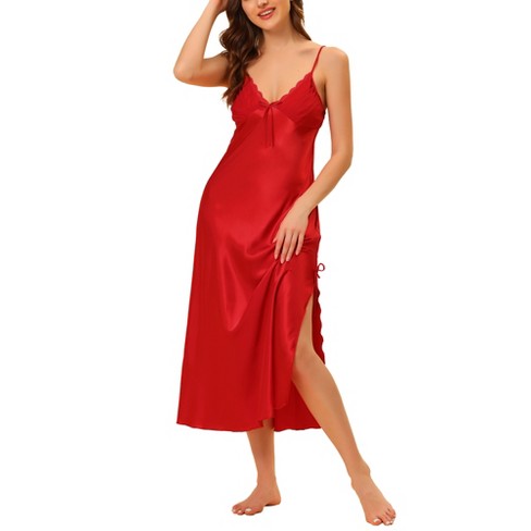 Cheibear Women's Spaghetti Strap Nightdress Cami Satin Pajama Dress Red  Xx-large : Target