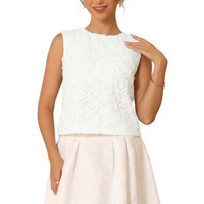 INSPIRE CHIC Women's Floral 3D Sleeveless Round Neck Mesh Dressy Crop Tank Tops Blouse