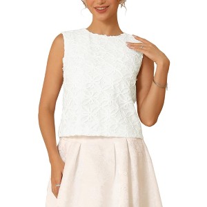 INSPIRE CHIC Women's Floral 3D Sleeveless Round Neck Mesh Dressy Crop Tank Tops Blouse - 1 of 4