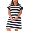 Agnes Orinda Women's Plus Size Striped Printed Short Sleeve Crewneck Midi Casual Tunic Dress - 2 of 4