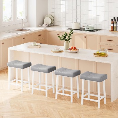 Counter Height Bar Stools, 24 Inch PU Leather Barstools with Heavy Duty Metal Legs, Thick Saddle Seats Breakfast Stools for Kitchen Island, Bar