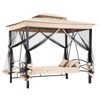 Resenkos 3-Seat Swing Set, Outdoor Gazebo With Double Canopy, Mesh Walls, Comfortable Seat & Pillows, Beige - 2 of 4