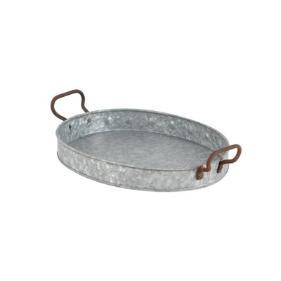 Gray Galvanized Round Metal Serving Tray Set