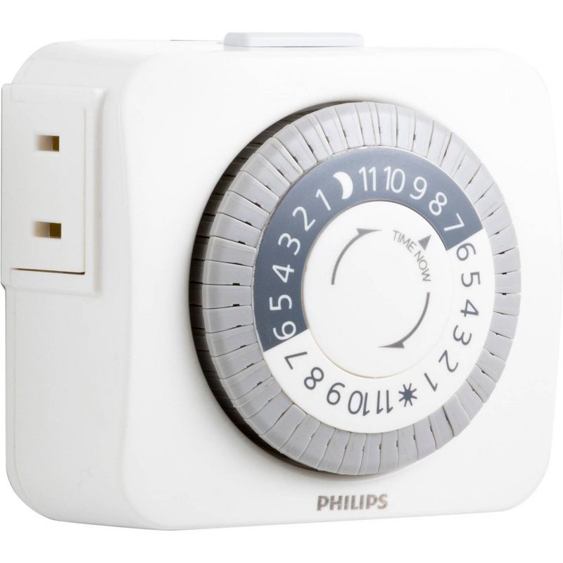 Philips 24Hr 2 Outlet Plug In Mechanical Timer Polarized White, 4 of 9