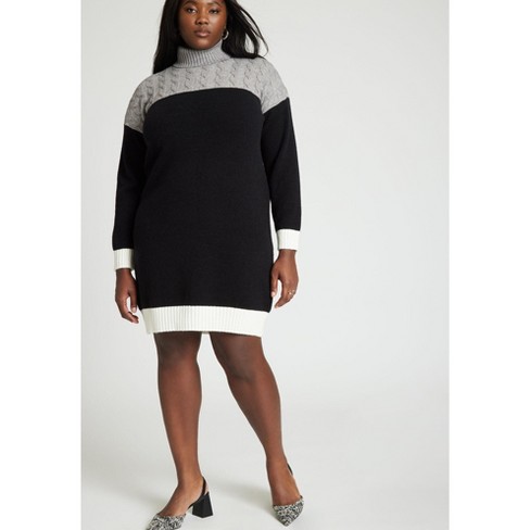 Eloquii Women's Plus Size Colorblock Sweater Cardigan Dress, 26/28 - Black  Eggnog : Target