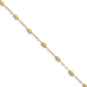 Black Bow Jewelry 14k Yellow Gold Puff Rice Bead Station Anklet, 9-10 Inch - 1 of 4